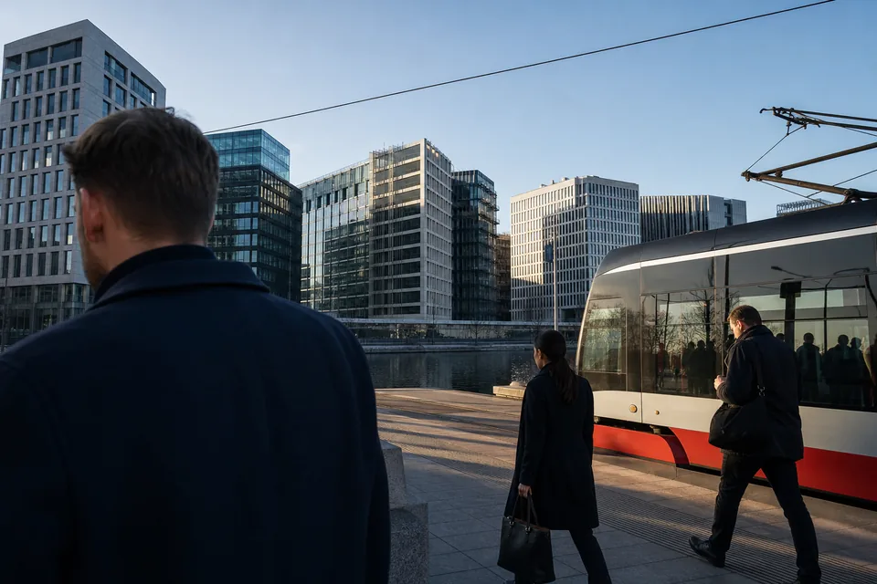 Nowoczesne biurowce nad Wełtawą w dzielnicy biznesowej Pragi